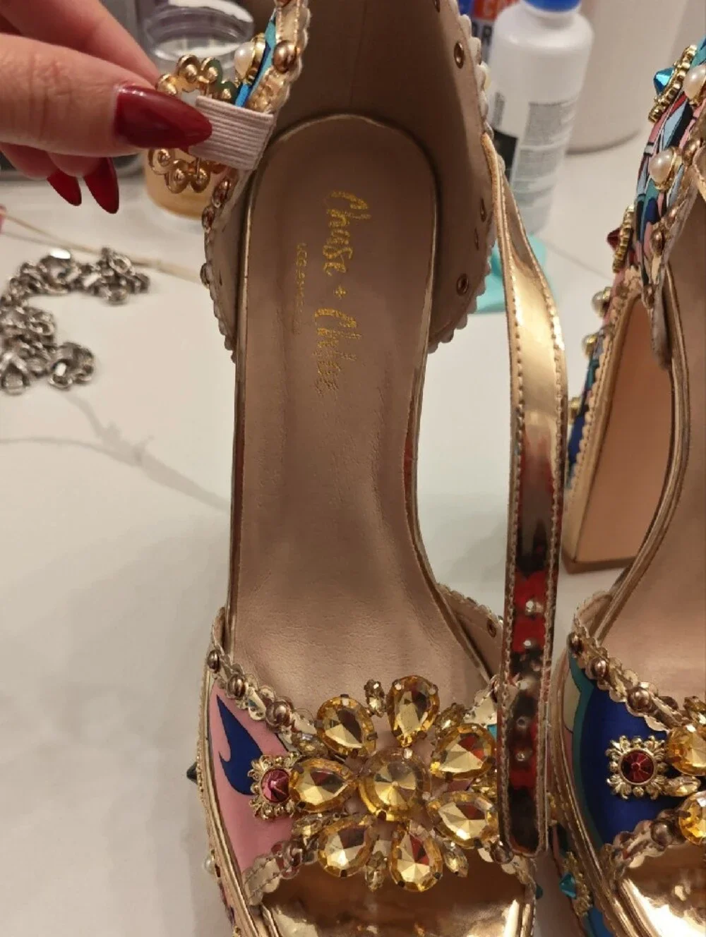 Embellished Multicolor Platform Heels - Women